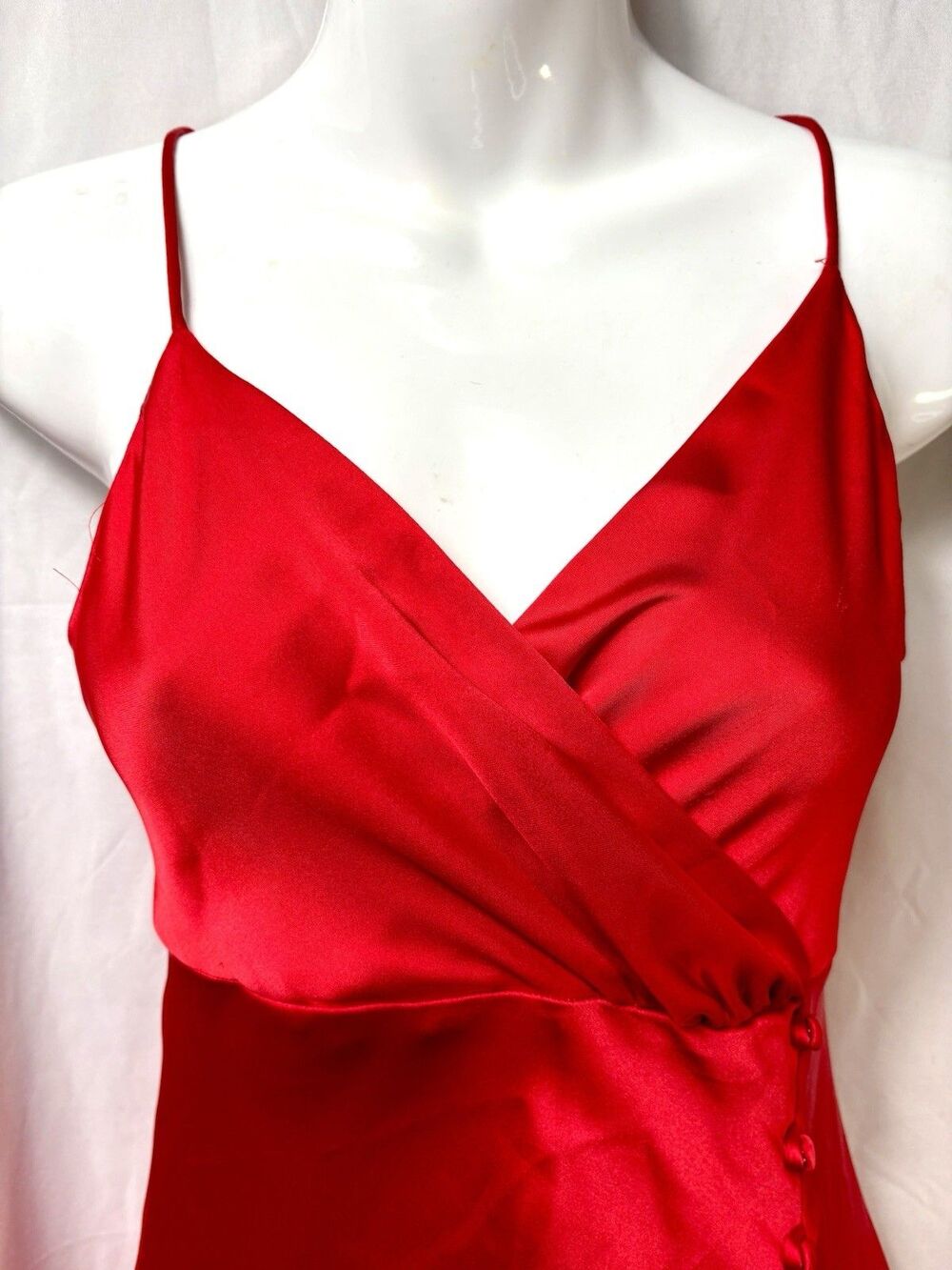 Zara Red Satin Maxi Slip Dress Button Front V-Neck Spaghetti Straps M